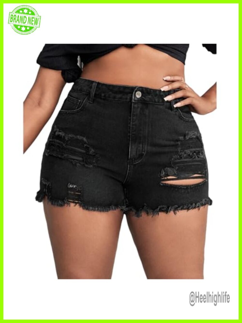 Plus Size High Waisted Ripped Denim Shorts Stretchy Casual Summer Jean Shorts